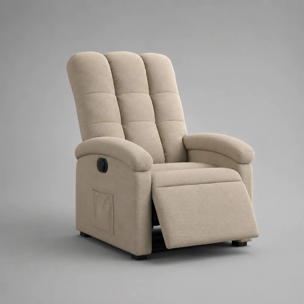 Poltrona relax reclinabile con poggiapiedi in tessuto poliestere effetto lino struttura in legno e acciaio colore beige 78 x 92 x 102 cm