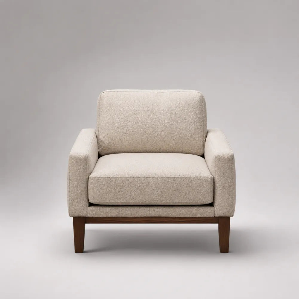 Poltrona da soggiorno imbottita con braccioli in tessuto poliestere struttura in legno colore beige 80 x 78 x 85 cm