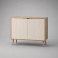 Credenza 120x40x80 cm due ante MDF effetto rovere chiaro frontali scanalati crema gambe in legno massello design moderno
