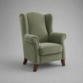 Poltrona da soggiorno imbottita in tessuto verde con braccioli e gambe in legno massello 78 x 85 x 105 cm