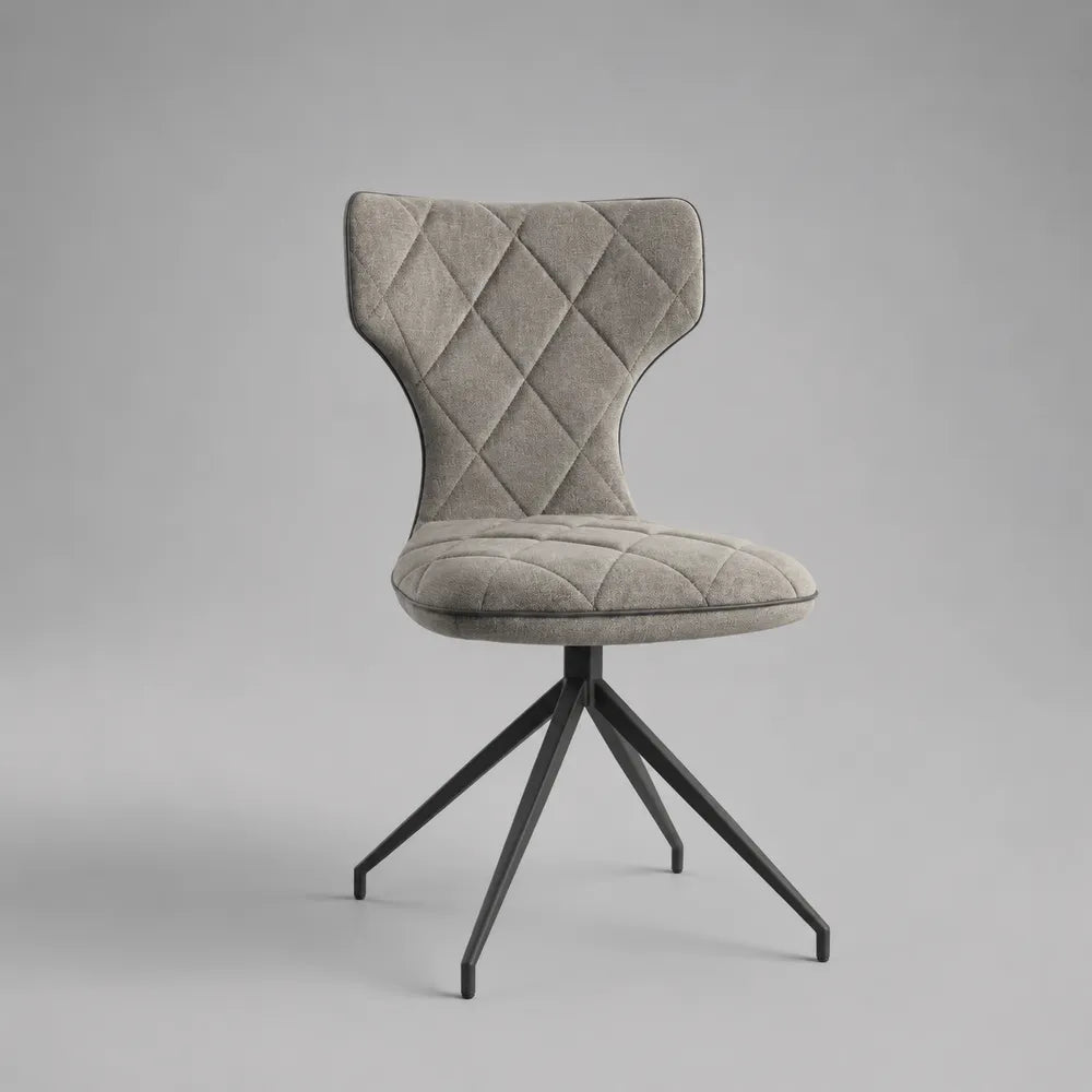 Sedia da pranzo 55x60x85 cm seduta imbottita tessuto poliestere grigio schienale trapuntato struttura in metallo nero gambe inclinate