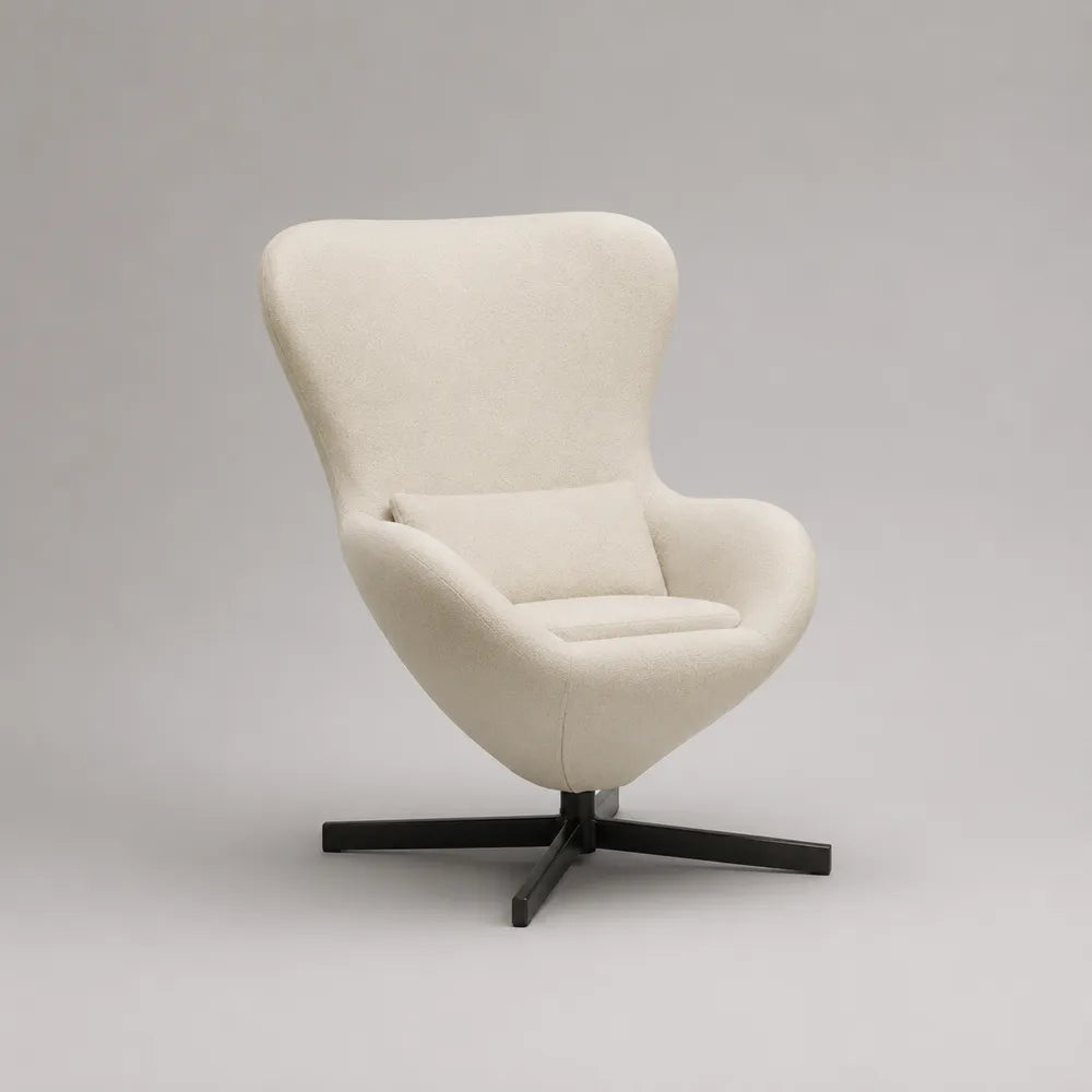 Poltrona girevole in tessuto poliestere beige con base in metallo nero struttura ergonomica 75 x 80 x 100 cm