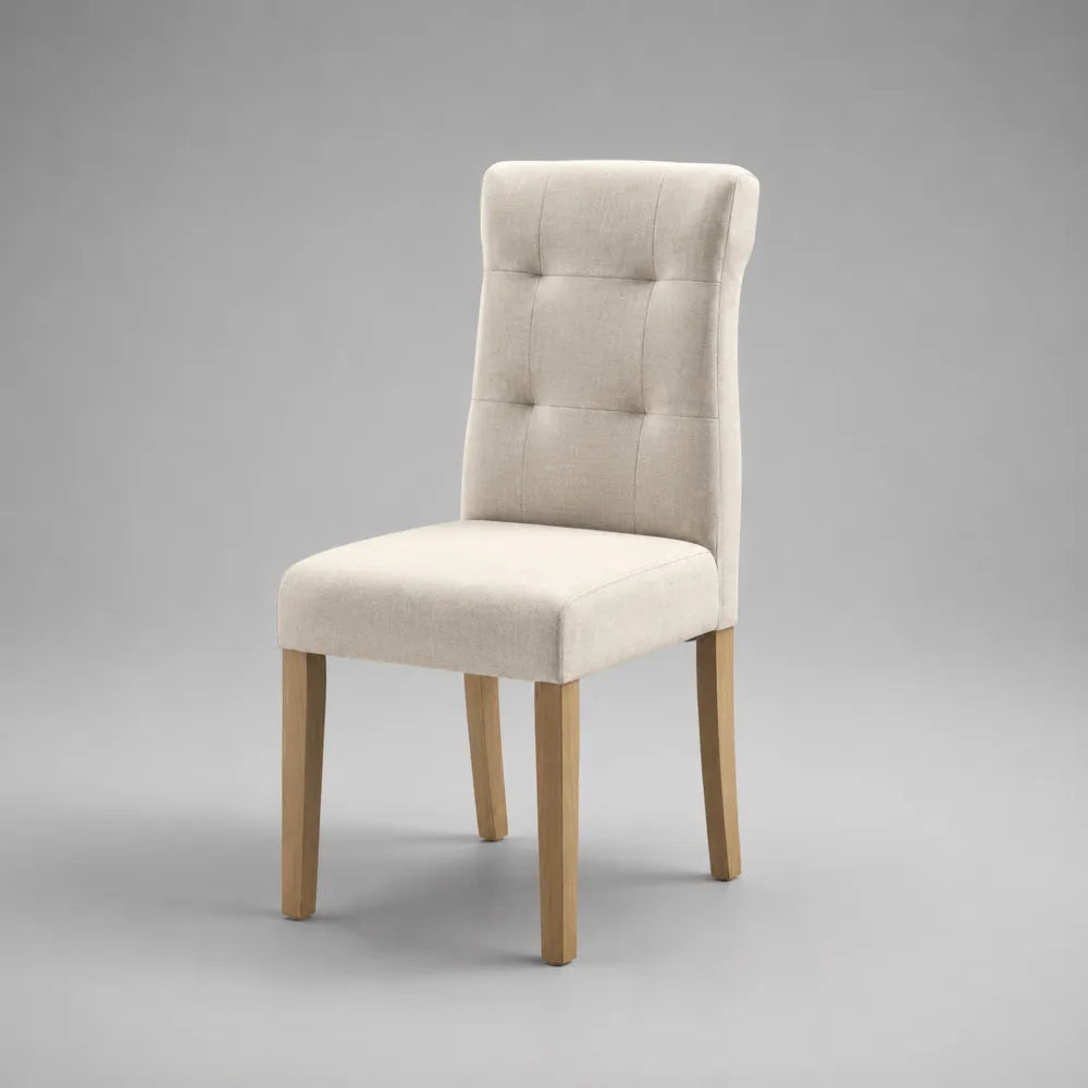 Sedia da pranzo 45x52x88 cm imbottita rivestimento tessuto poliestere beige schienale trapuntato gambe in legno massello