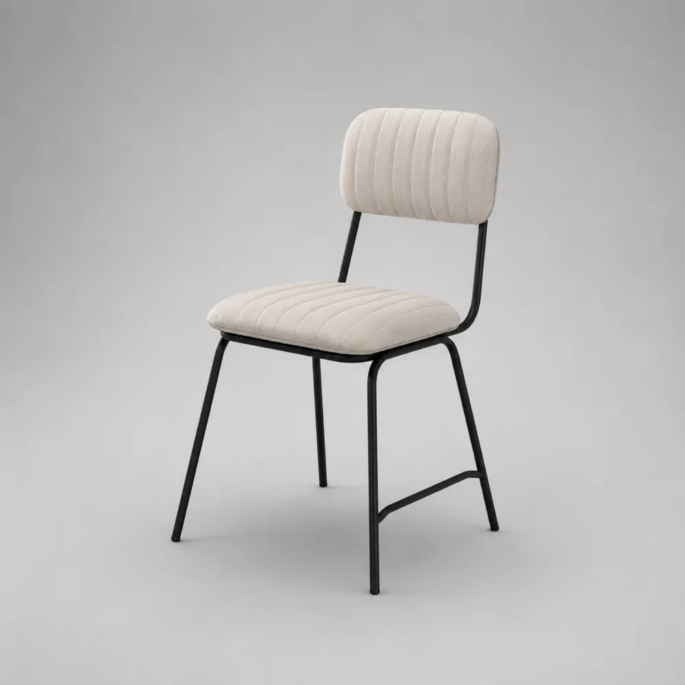 Sedia da pranzo 45x55x85 cm imbottita tessuto poliestere beige struttura in acciaio nero schienale trapuntato a coste