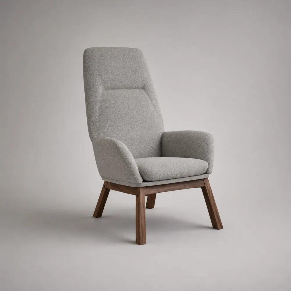 Poltrona da soggiorno in tessuto grigio chiaro con gambe in legno massello schienale alto 68 x 78 x 98 cm